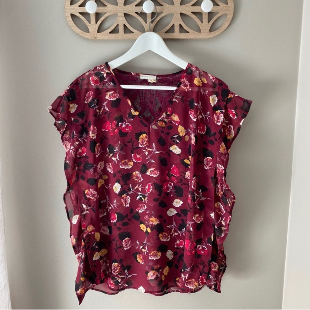Meadow Rue by Anthro. Floral Sheer Blouse Sz Medium